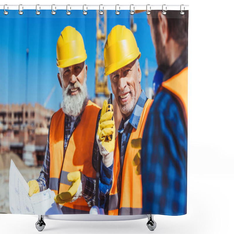 Personality  Construction Workers Discussing Building Plans Shower Curtains