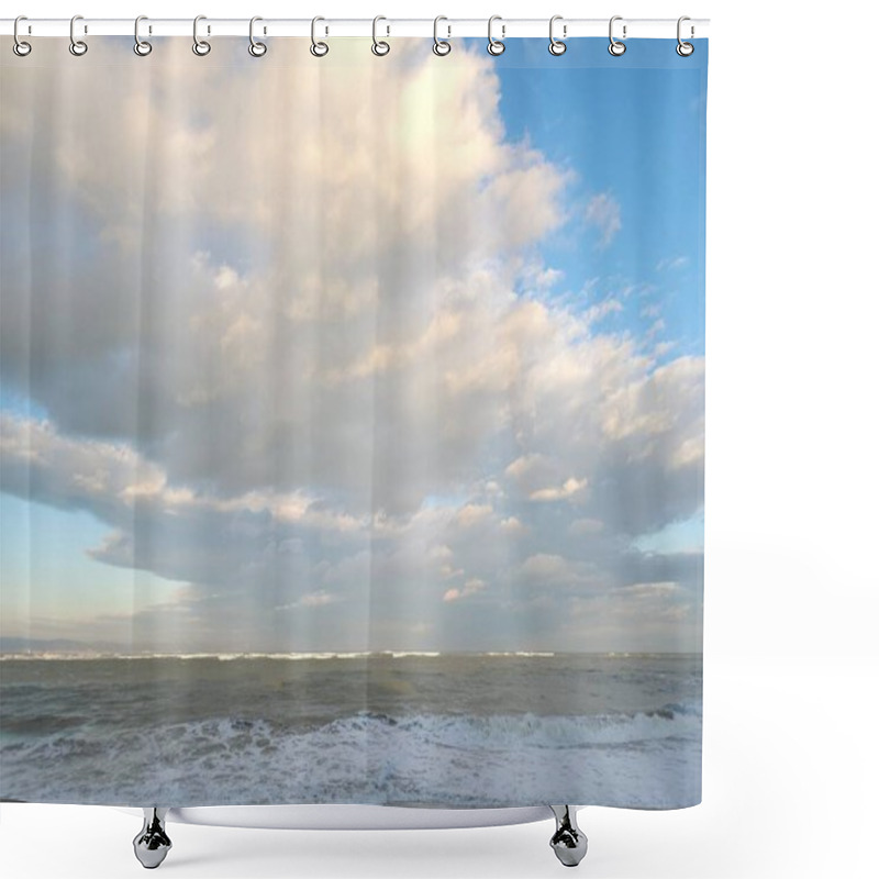 Personality  Cumulus Clouds Over A Stormy Foamy Sea On A Windy Day Shower Curtains