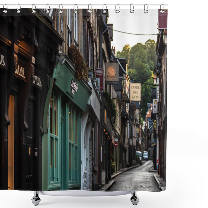 Personality  Hondleur, France - 2019.On The Streets Of An Medieval City Honfleur. Favorite Place For Walks Of Local Residents And Tourists. Shower Curtains