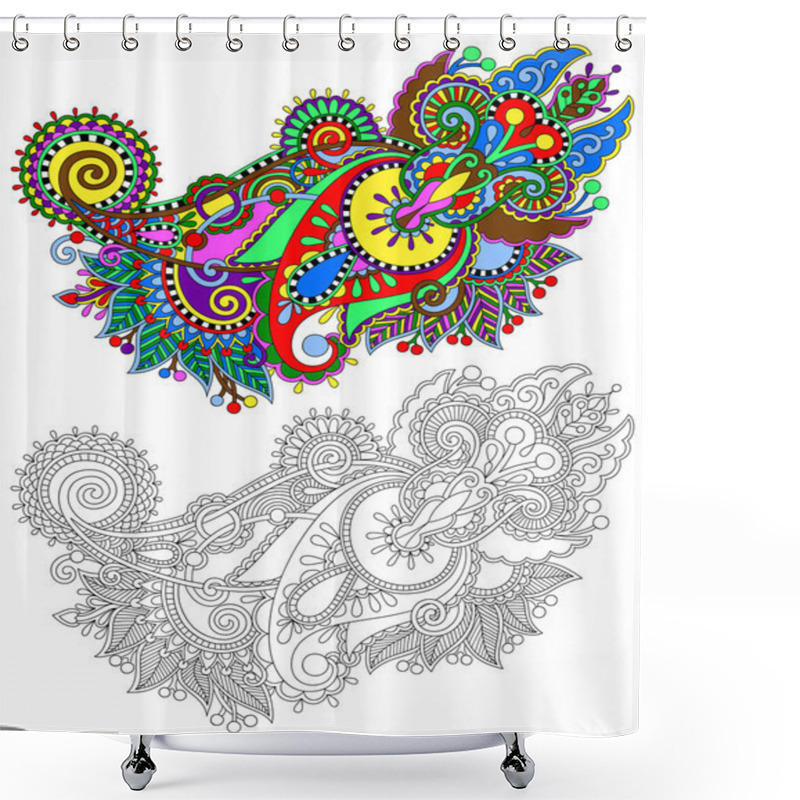 Personality  Original Hand Draw Line Art Ornate Flower Design Shower Curtains