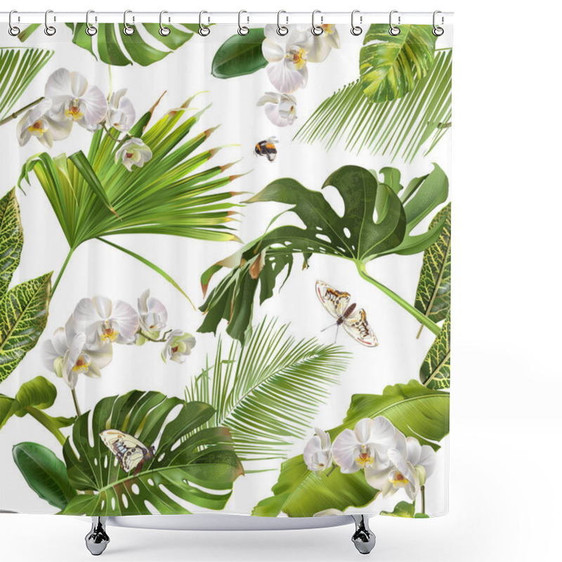 Personality  Tropical Orchid White Pattern Shower Curtains