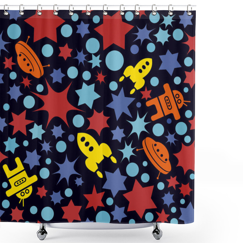 Personality  Pattern With Stars, Dots And Rockets Shower Curtains