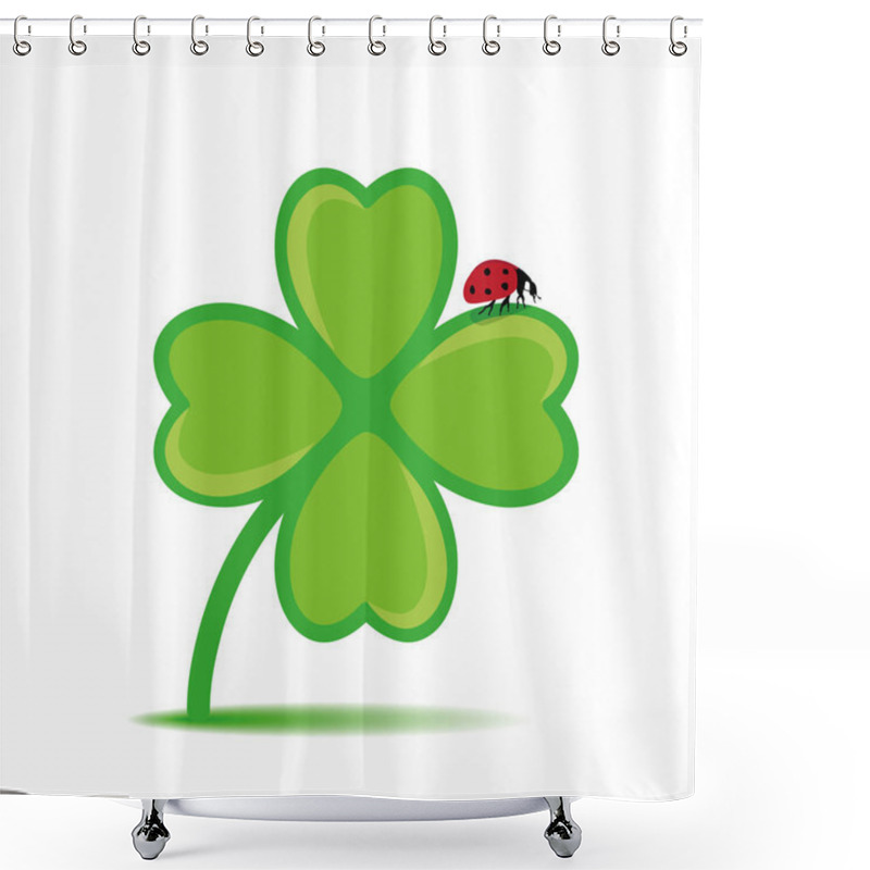 Personality  Ladybug On Cloverleaf On White Background Shower Curtains