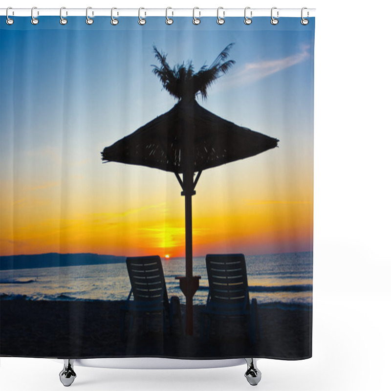 Personality  Chairs And Umbrellas On The Beach Shower Curtains