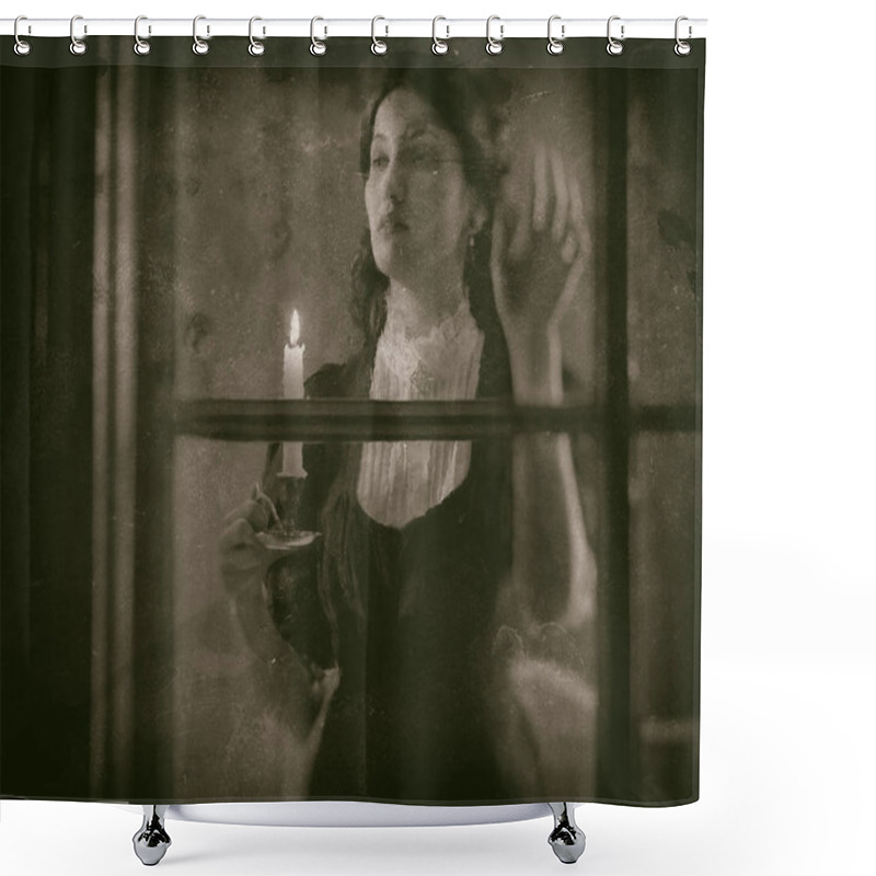 Personality  Victorian Woman Holding Candlestick Shower Curtains