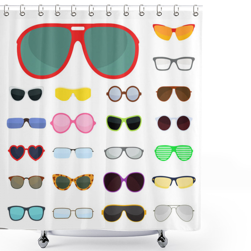 Personality  Fashion Set Sunglasses Accessory Sun Spectacles Plastic Frame Modern Eyeglasses Vector Illustration. Shower Curtains