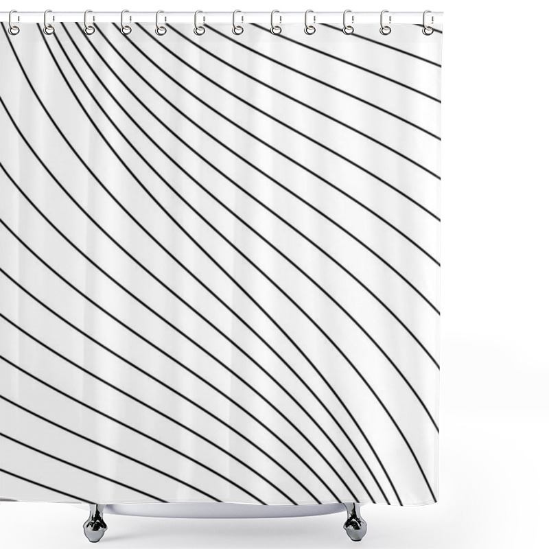 Personality   Black Oblique Curvy Vector Lines On A White Background. Shower Curtains