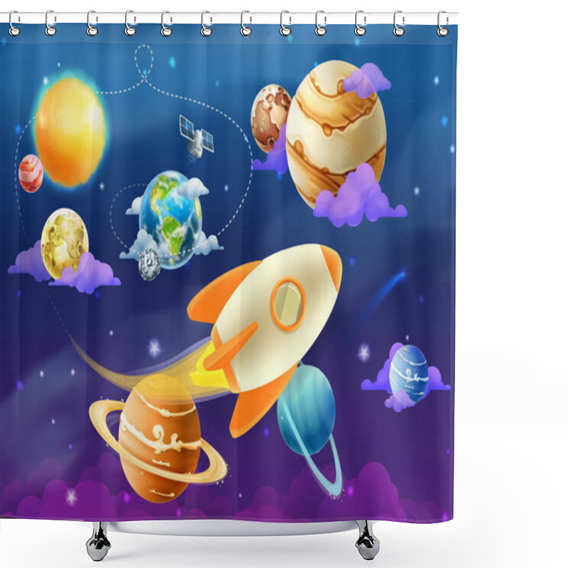 Personality  Solar System With Planets Illustration Shower Curtains