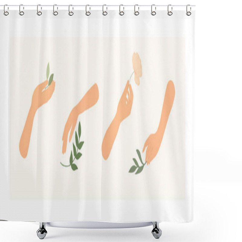 Personality  Hands Holding Flowers And Leaves On Branches. Shower Curtains