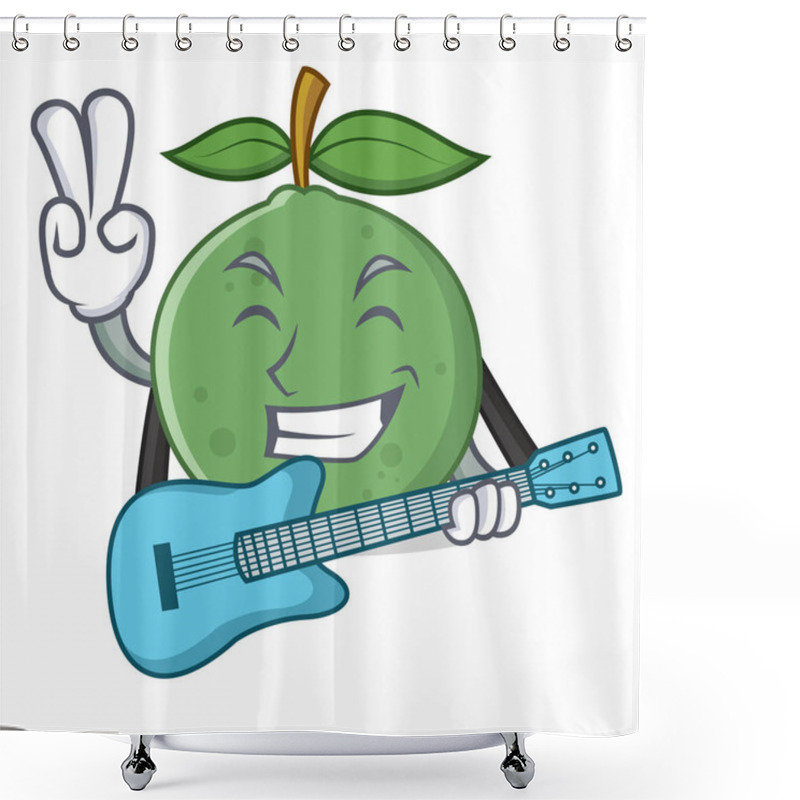 Personality  With Guitar Guava Mascot Cartoon Style Shower Curtains