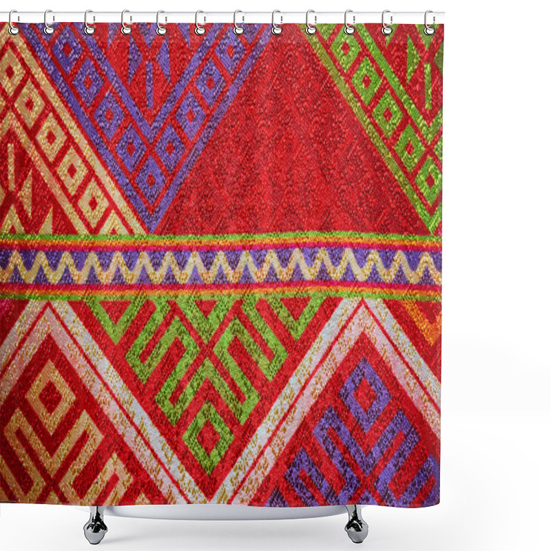 Personality  Colorful Thai Handcraft Peruvian Style Rug Surface Close Up. More Of This Motif & More Textiles Peruvian Stripe Beautiful Background Tapestry Persian Nomad Detail Pattern Arabic Fashionable Textile. Shower Curtains