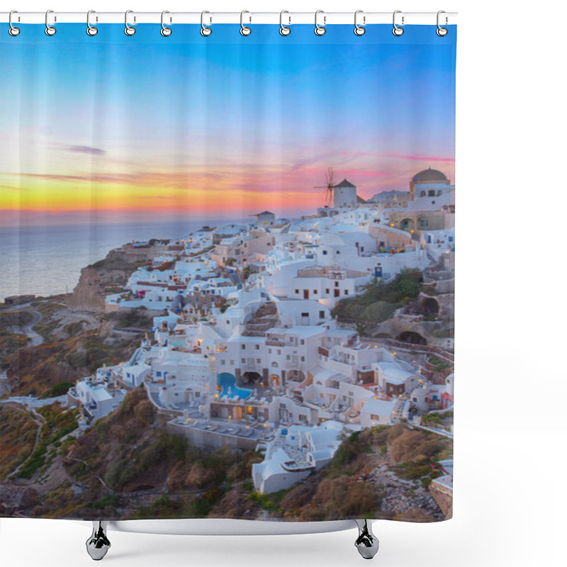 Personality  Oia Village At Sunset, Santorini Shower Curtains