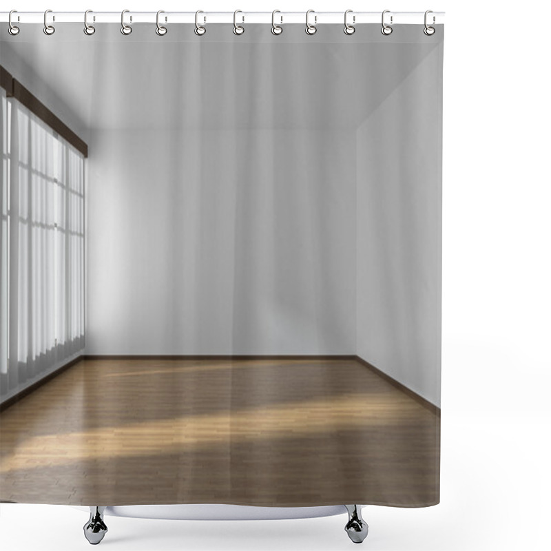 Personality  White Empty Room With Flat Walls, Parquet Floor And Window, 3D I Shower Curtains