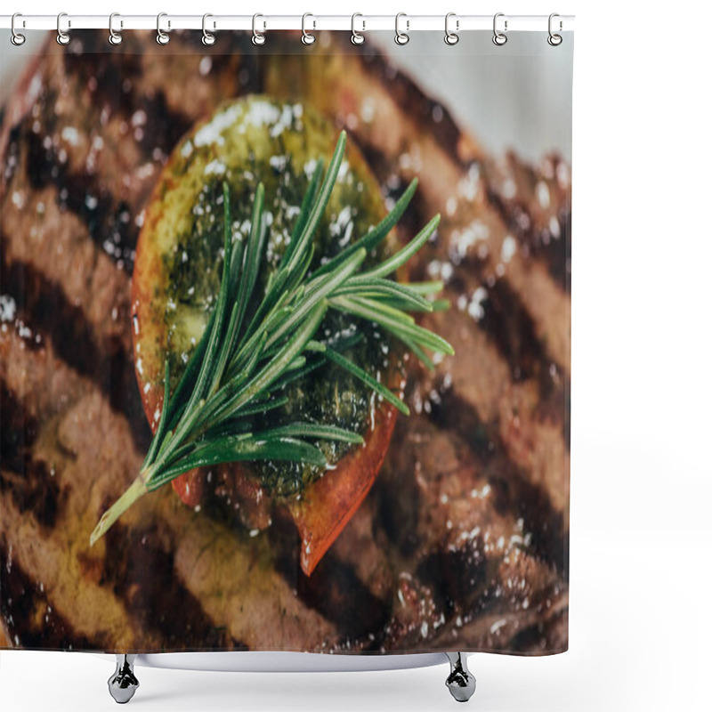 Personality  Close-up View Of Delicious Roasted Juicy Beef Steak With Rosemary Shower Curtains