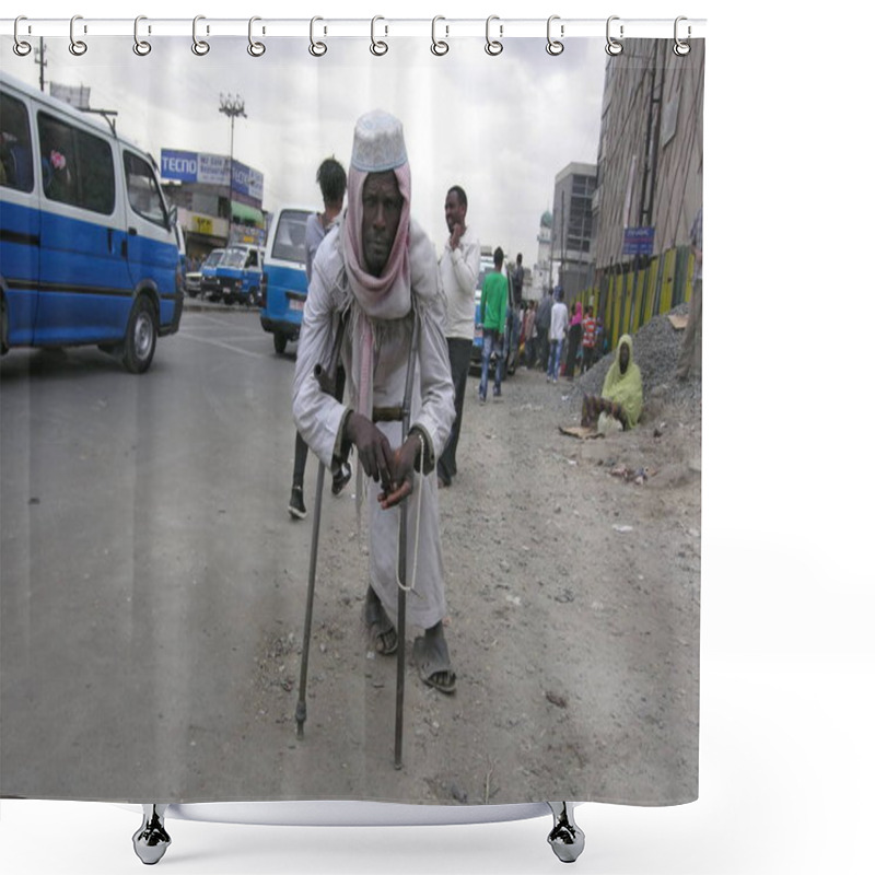 Personality  Man Begs Money In Mercato Market Area, Addis Ababa, Ethiopia. Shower Curtains