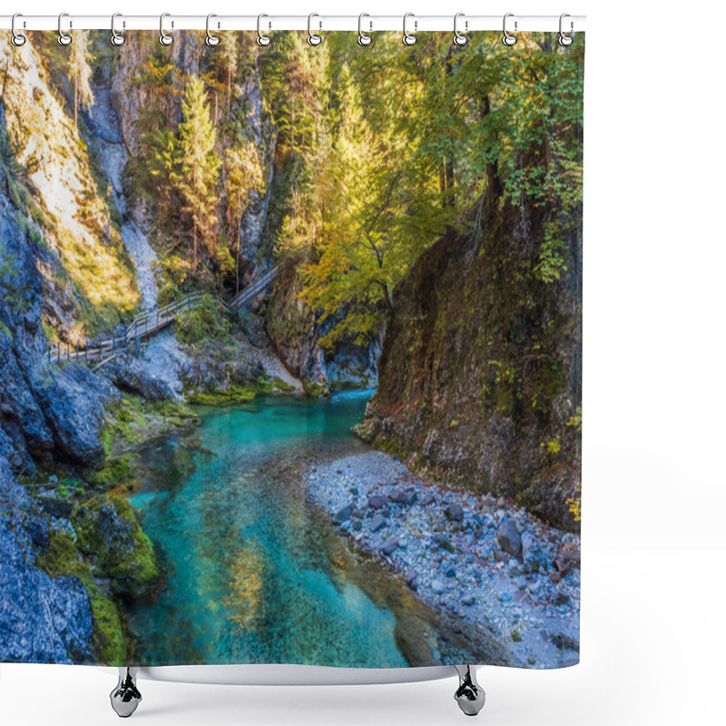 Personality  Beautiful View Of The Mountain River In The Forest Shower Curtains