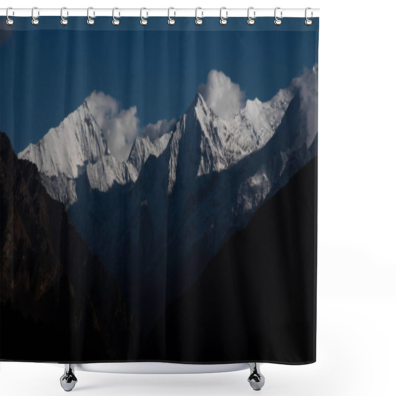 Personality  Morning Sun Light Illuminates Snowclad Himalayan Peaks In Uttarakhand, India Shower Curtains