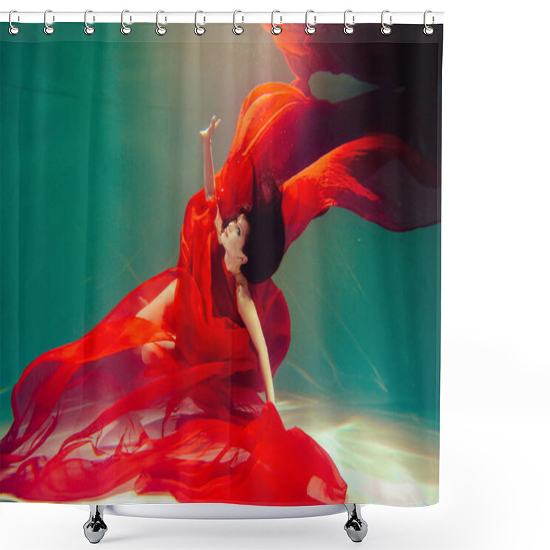 Personality  Pregnant Girl Swims Underwater In Red Dress Shower Curtains