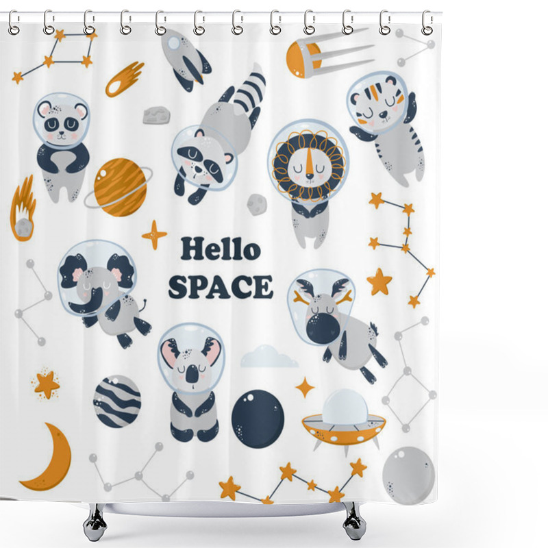 Personality  Set Of Isolated Animals And Space Elements - Vector Illustration, Eps Shower Curtains