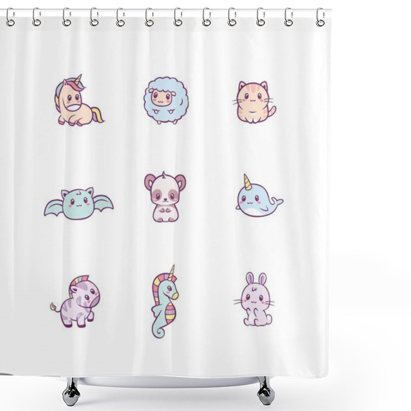 Personality  Set Of Adorable Happy Baby Animals And Fairytale Creatures Shower Curtains