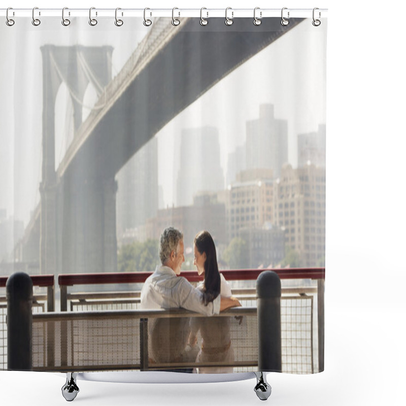 Personality  Couple Relaxing On Bench Under Brooklyn Bridge Shower Curtains