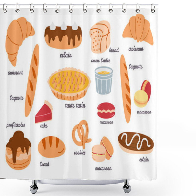 Personality  Collection Hand Drawn French Cuisine Bakery Shower Curtains