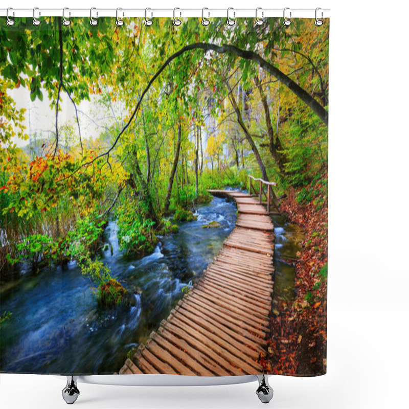 Personality  Boardwalk In The Park Plitvice Lakes Shower Curtains