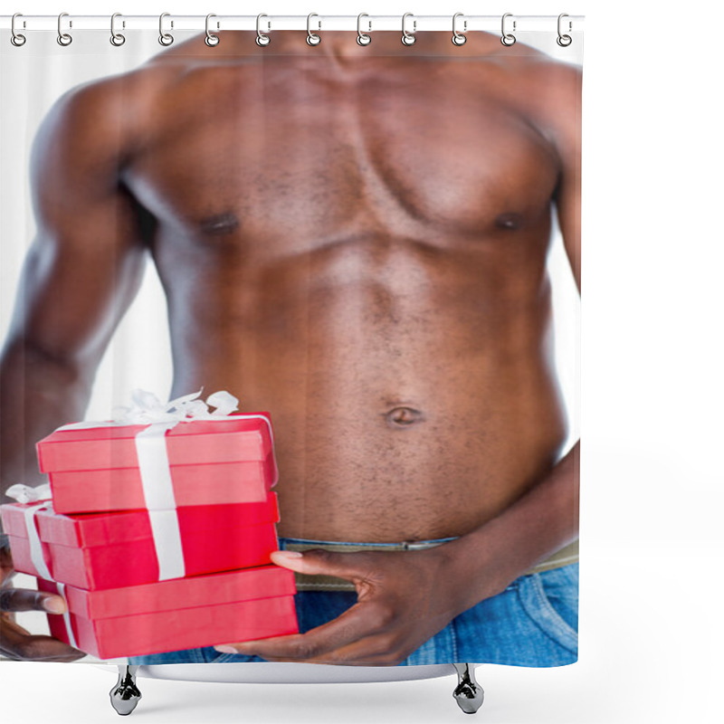 Personality  Shirtless Macho Man Holding Gifts Shower Curtains