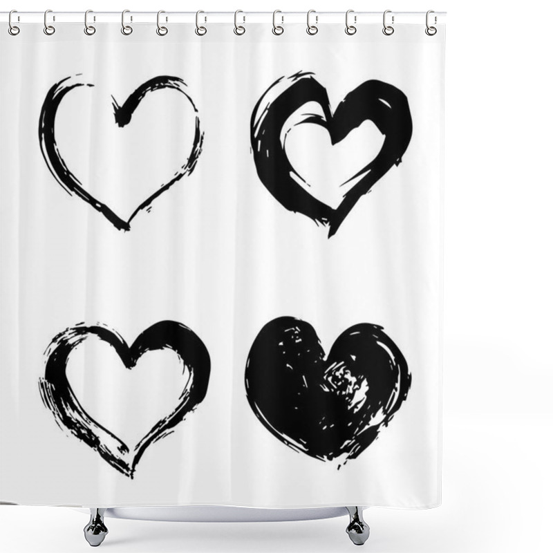 Personality  Set Of Four Hand Drawn Black Hearts Isolated On White. Grunge Heart Vector Illustration. Rough Shapes. Watercolor Or Acrylic Painting Effect. Valentines Day Theme. Easy To Edit Element Of Design Shower Curtains