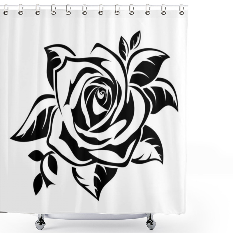 Personality  Black Silhouette Of Rose With Leaves. Vector Illustration. Shower Curtains