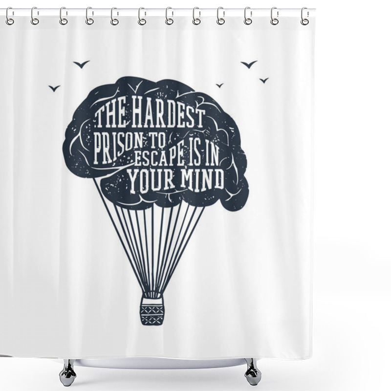 Personality  Hand Drawn Inspirational Label With Textured Brain Vector Illustration. Shower Curtains