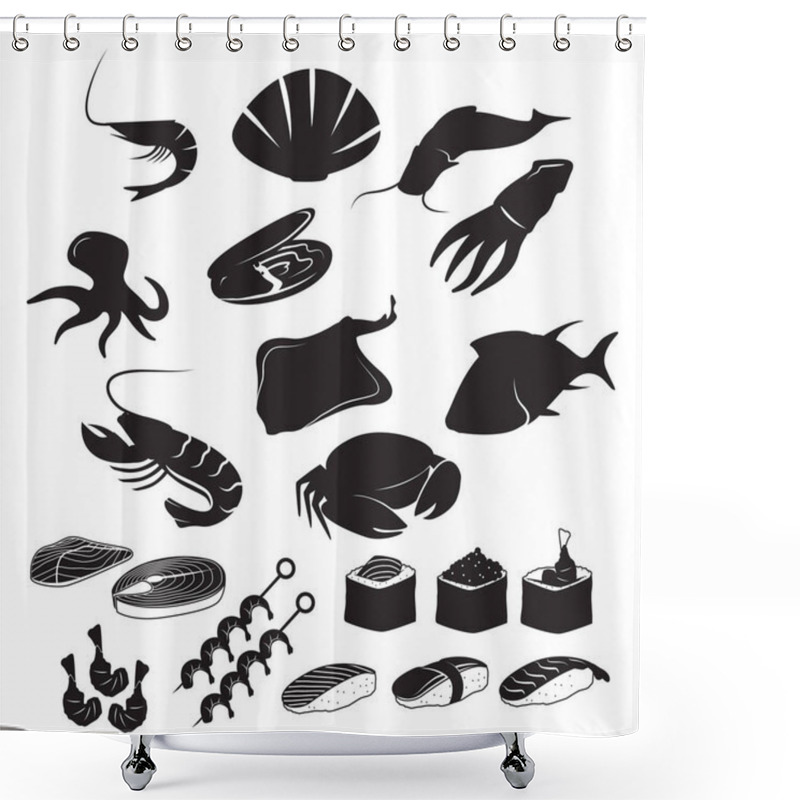 Personality  Set Of Seafood Icons Shower Curtains