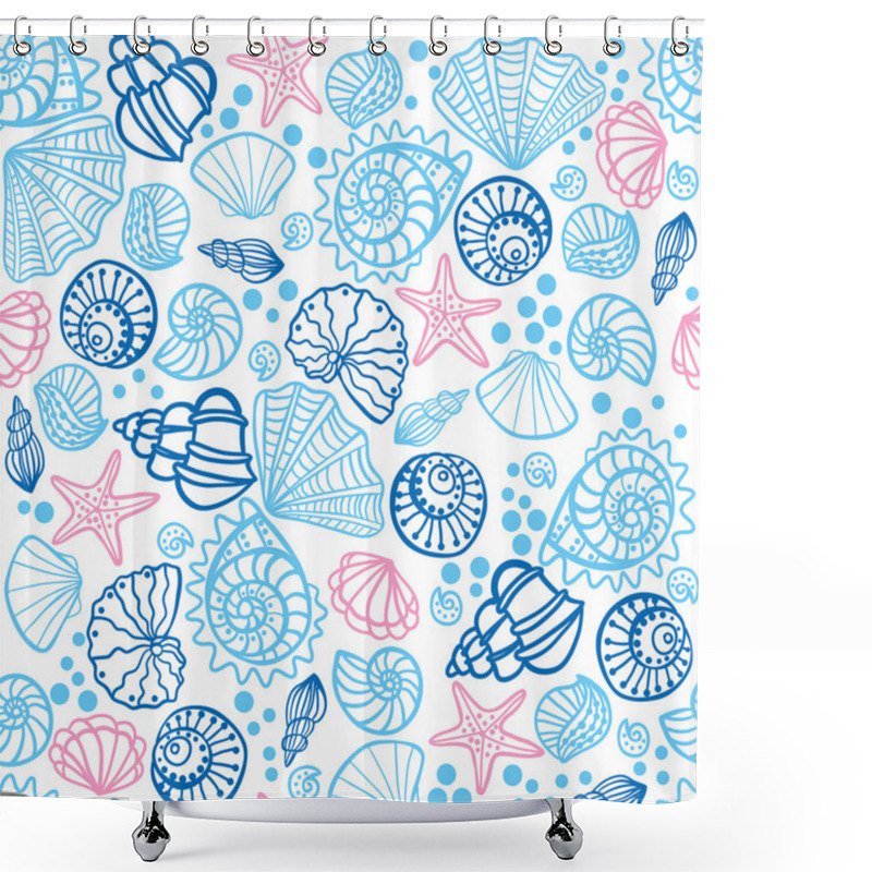 Personality  Seamless Pattern With Seashells On White Background. Shower Curtains