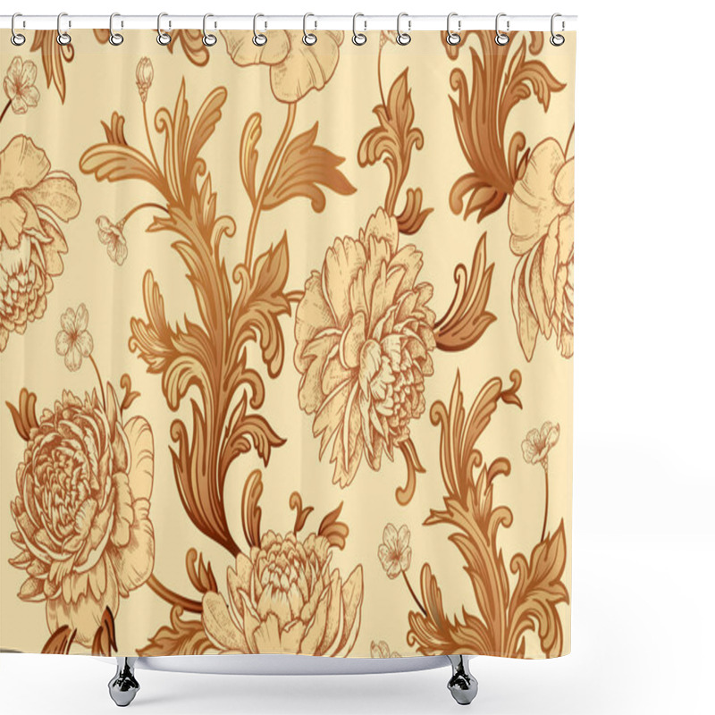 Personality  Garden Flowers Peonies And Baroque Decor Elements. Seamless Patt Shower Curtains