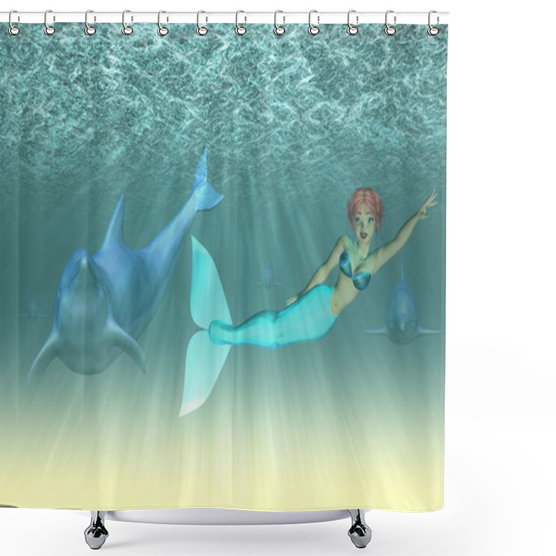 Personality  Mermaid Girl With Dolphins Shower Curtains