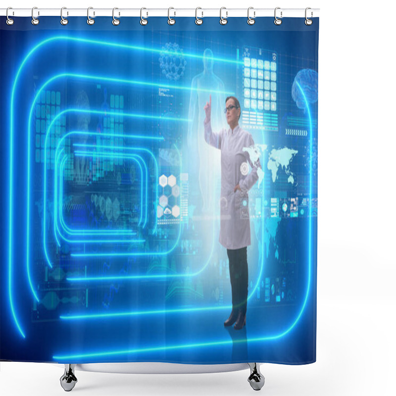 Personality  Woman Doctor In Telemedicine Mhealth Concept Shower Curtains