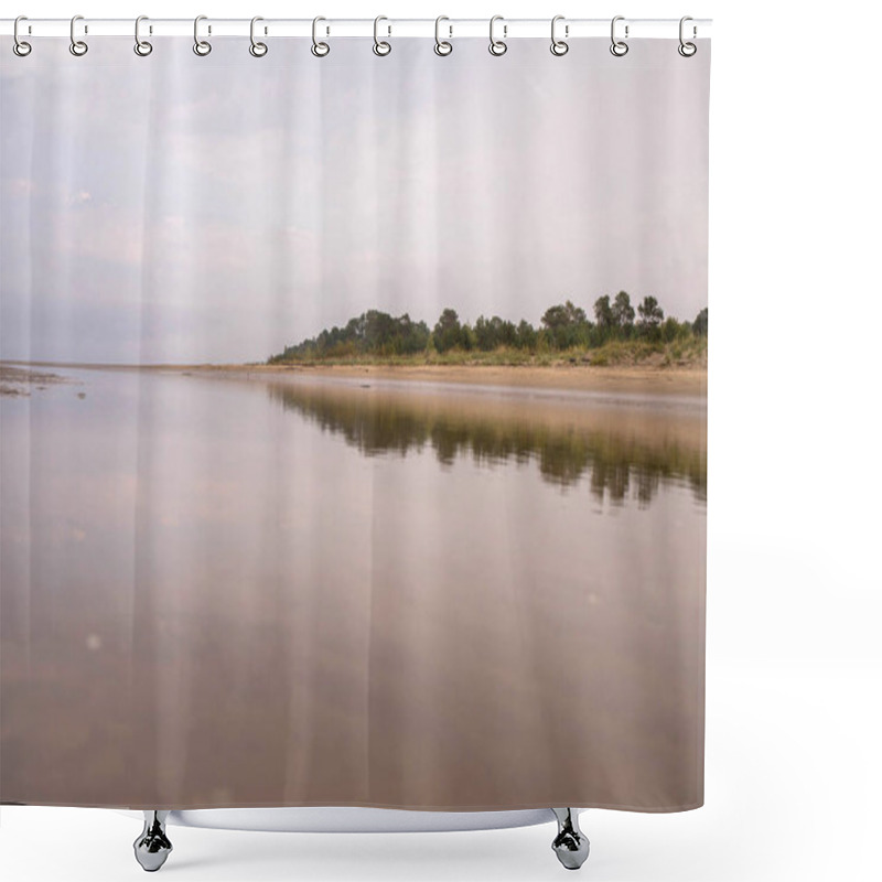 Personality  Summer Day On The Island Of Yagry In Severodvinsk. Unique Pine Forest. White Sea Coast. Sea Tide. Wide Low Tide Band Shower Curtains