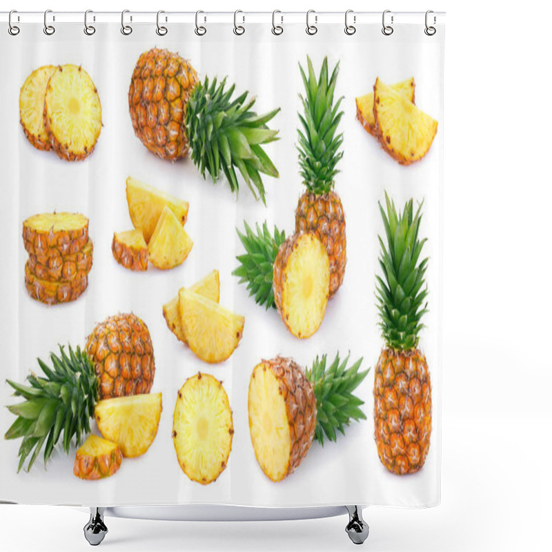 Personality  Fresh Pineapple On White Background Shower Curtains