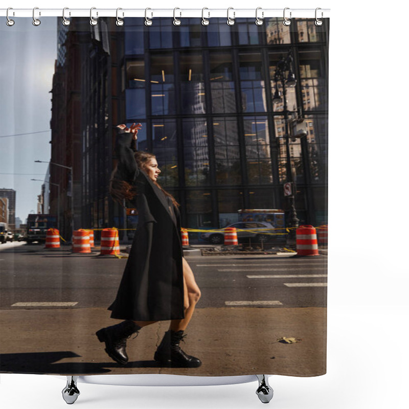 Personality  A Young Woman Dances In The Streets Of New York City. Shower Curtains