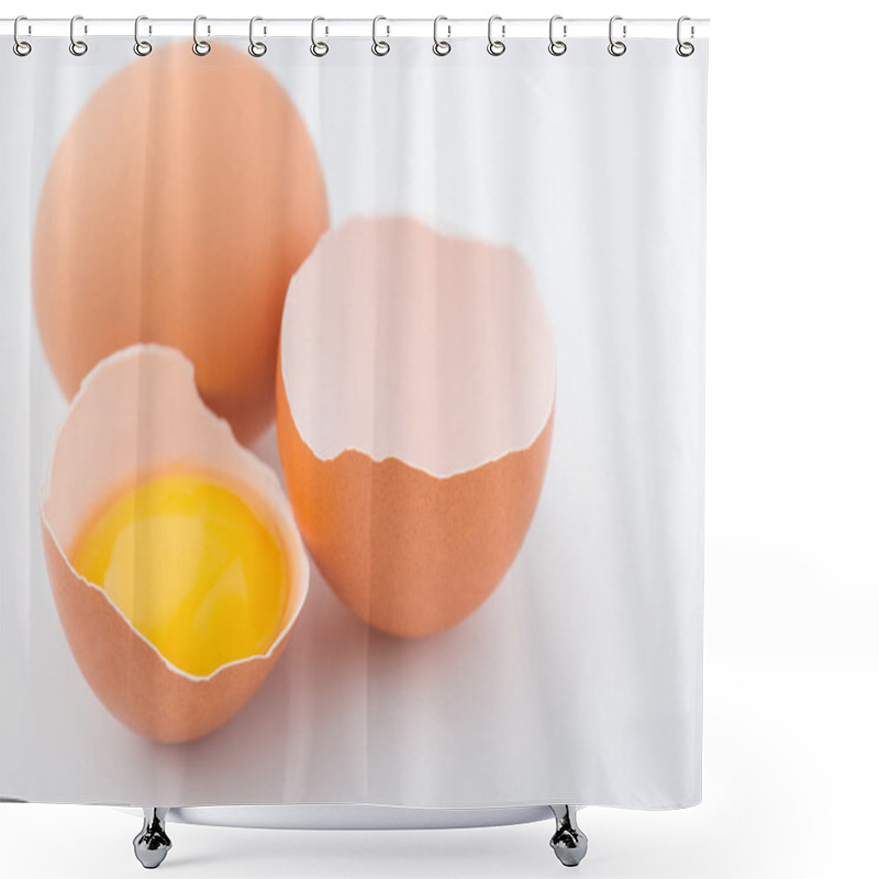 Personality  Chicken Eggs Are On White Surface. Shower Curtains