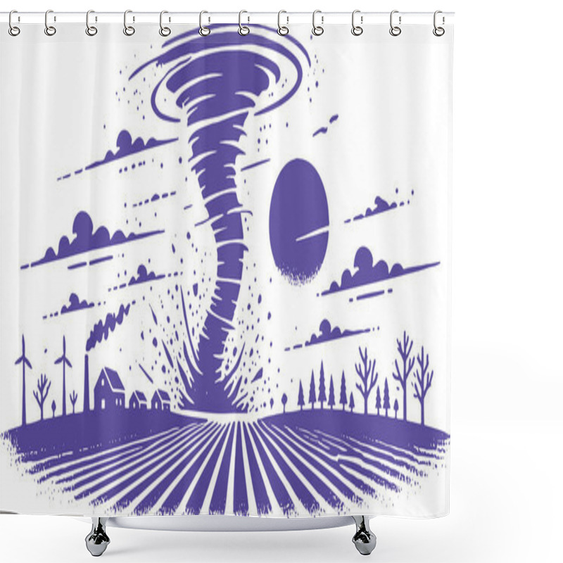 Personality  Purple Tornado Over Rural Landscape In Stylized Illustration Shower Curtains