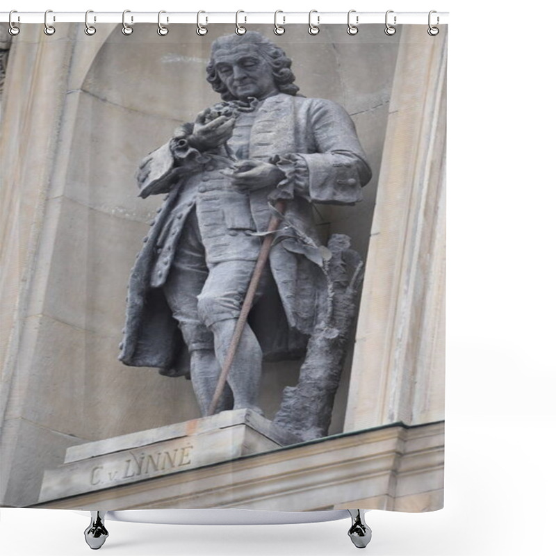 Personality  Carl Linnaeus Monument On The Royal Palace Facade In Stockholm, Sweden Shower Curtains