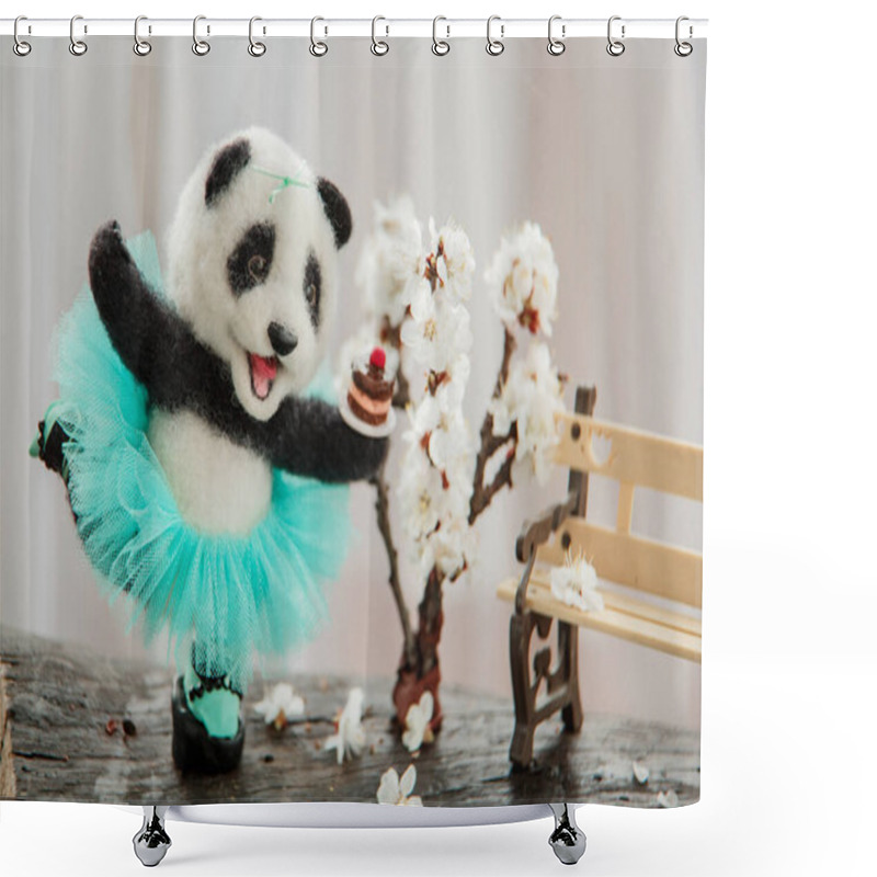 Personality   Toy Happy Panda Holding Cake And Count Calories. Shower Curtains