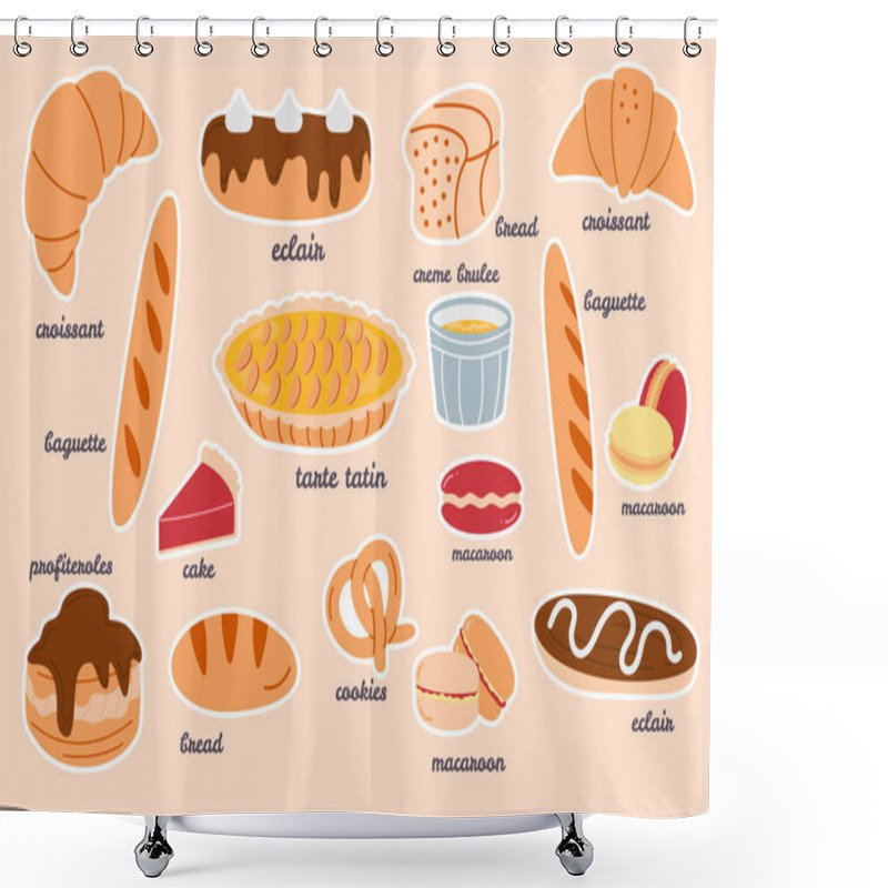 Personality  Collection Stickers Hand Drawn French Cuisine Bakery Shower Curtains