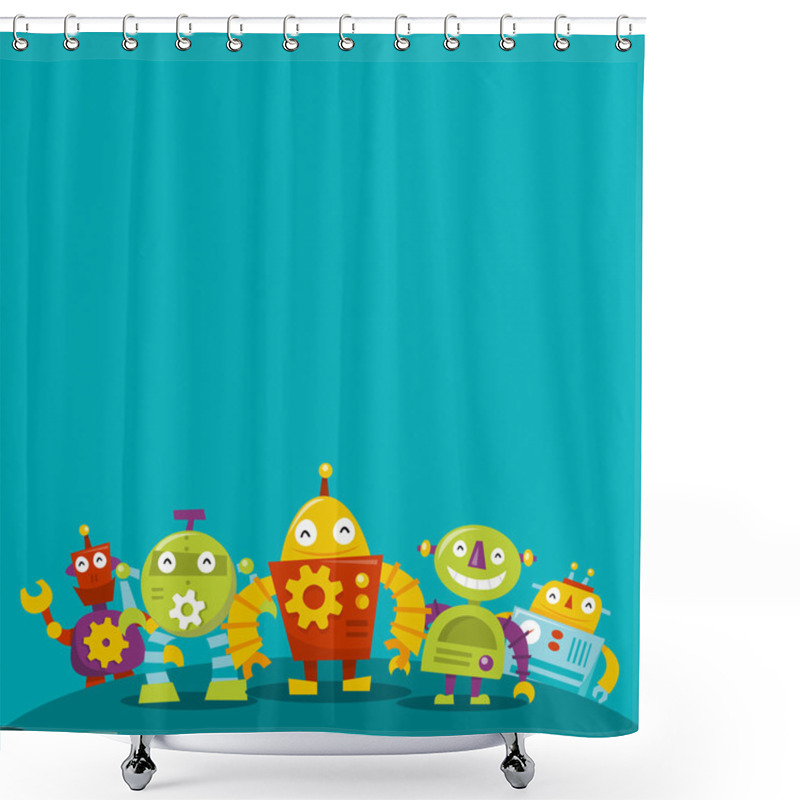 Personality  Happy Robots Copy Space Shower Curtains