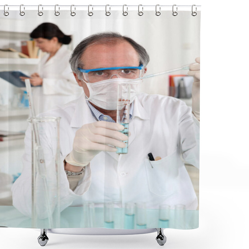 Personality  Man Carrying Out Laboratory Research Shower Curtains