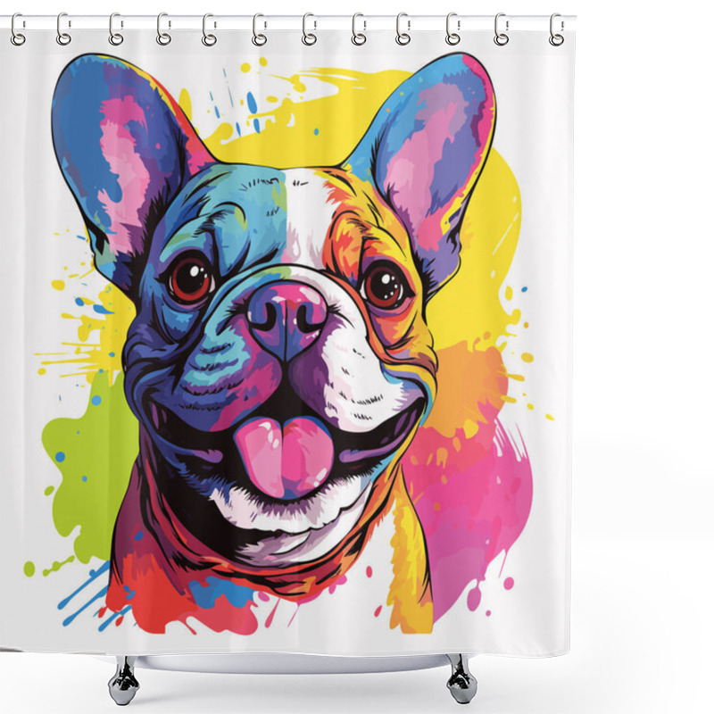 Personality  Happy Dog. Cute And Funny French Bulldog In Vector Pop Art Style. Template For T-shirt, Sticker, Etc. Shower Curtains