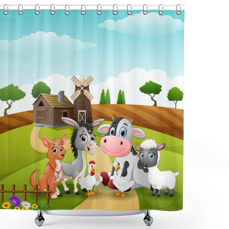 Personality  Vector Illustration Of Litte Animals At Farm Background Shower Curtains