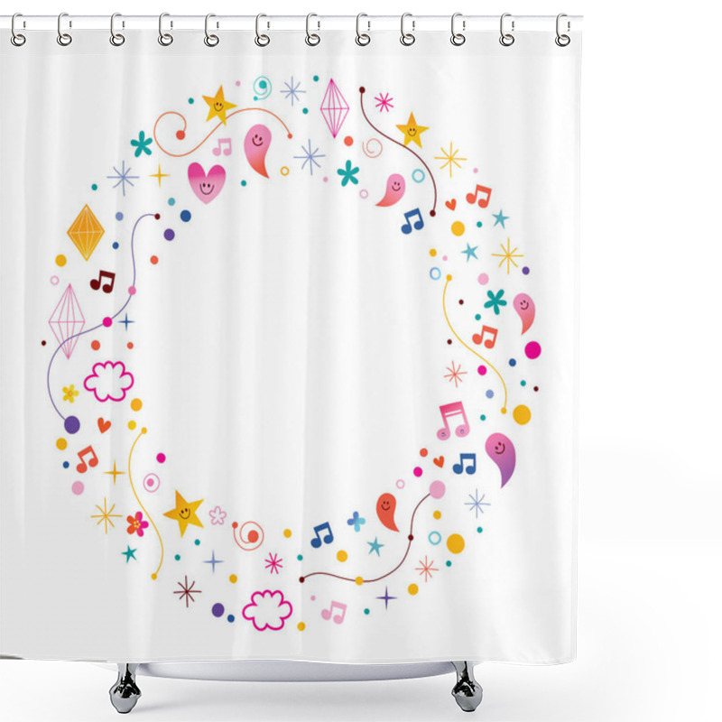 Personality  Abstract Art Round Frame With Happy Celebratory Design Elements Shower Curtains