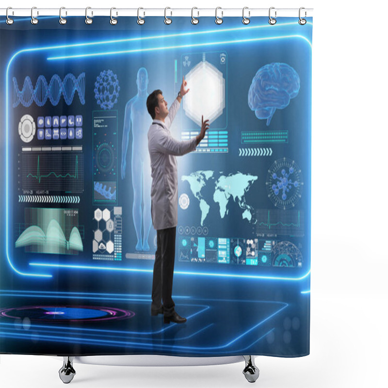 Personality  Team Of Doctor In Remote Diagnostics Examination Concept Shower Curtains